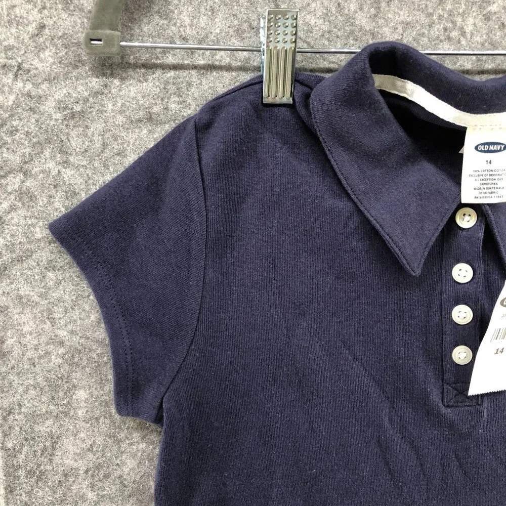 NWT Old Navy Girls Size 14‎ Polo Shirt Navy Blue Short Sleeve Cotton School